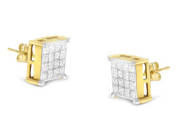 10K Yellow Gold Princess Cut Diamond Stud Earrings (2 cttw, H-I Color, I2-I3 Clarity)