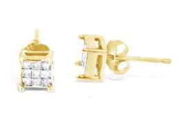 10K Yellow Gold Princess-cut Composite 18-stone Diamond Earrings (0.25 CTTW, J-K color, I2-I3 clarity)
