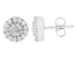 14k White Gold 1 cttw Diamond Halo Stud Earrings (I-J Clarity, I1-I2 Color)