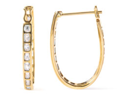 10K Yellow Gold 1.00 Cttw Round and Baguette-Cut Diamond U-Hoop Earrings (H-I Color, SI2-I1 Clarity)