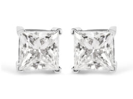 14K White Gold 1 1/2 Cttw Clarity Enhanced Princess Cut Diamond Solitaire Stud Earrings (I-J Color, I1-I2 Clarity)