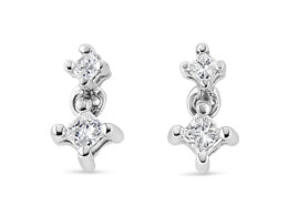 14K White Gold 1/4 Cttw 4 Prong Set Princess-Cut Double Diamond Drop and Dangle Stud Earrings (I-J Color, I2-I3 Clarity)