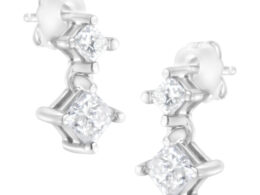 14K White Gold 3/4 cttw Double Diamond Princess-Cut Stud Earrings (I-J Clarity, I2-I3 Color)