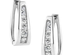 14k White Gold 1/2 Cttw Channel Set Round Brilliant Diamond Huggy Hoop Earrings (I-J Color, I2-I3 Clarity)
