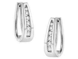 14k White Gold 1.0 Cttw Channel-Set Brilliant Round-Cut Diamond Hoop Earrings (I-J Color, I2-I3 Clarity)