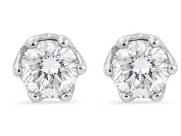 14K White Gold 1/2 Cttw Round Diamond 6 Prong Crown Stud Earrings (I-J Color, I1-I2 Clarity)