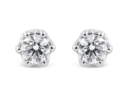 14K White Gold 1/2 Cttw Round Diamond Crown Stud Earring (I-J Color, I1-I2 Clarity)