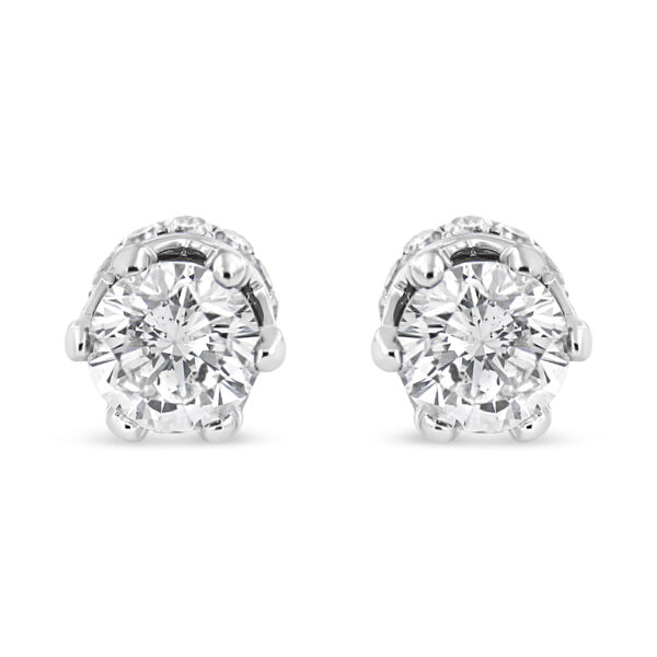 14K White Gold 2.0 Cttw Round Cut Prong-Set Diamond Crown Stud Earring (I-J Color, I1-I2 Clarity)