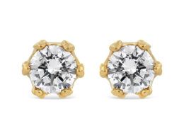 14K Yellow Gold 2.0 Cttw Round Diamond Crown Stud Earrings (I-J Color, I1-I2 Clarity)
