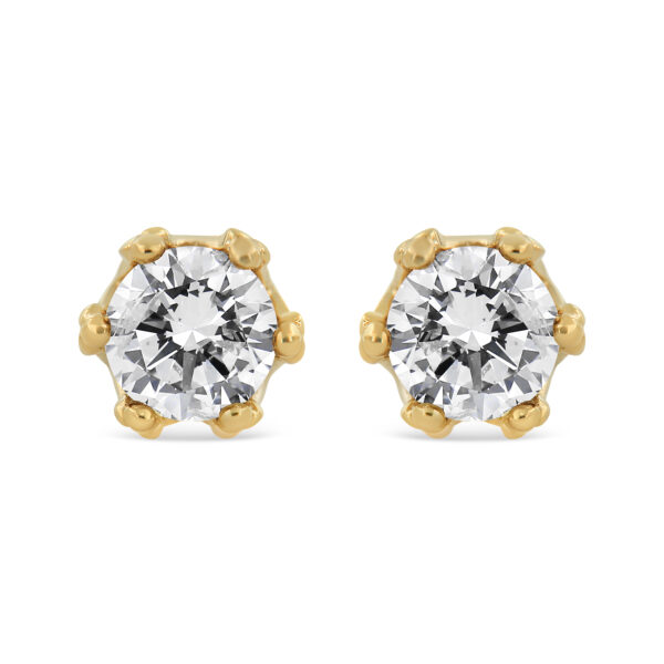 14K Yellow Gold 2.0 Cttw Round Diamond Crown Stud Earrings (I-J Color, I1-I2 Clarity)