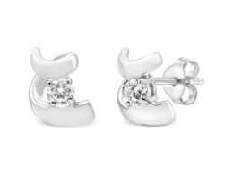 .925 Sterling Silver Round Cut Diamond Fashion Earrings (0.10 cttw, I-J Color, I2-I3 Clarity)
