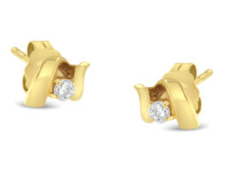 10K Yellow Gold 1/10 Cttw Round Brilliant-Cut Diamond Espira Swirls Solitaire Push Back Stud Earrings (I-J Color, I1-I2 Clarity)