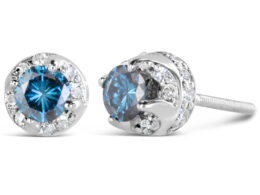 14K White Gold 1.00 Cttw Treated Blue and White Diamond Hidden Halo Stud Earrings (Blue/I-J Color, I2-I3 Clarity)