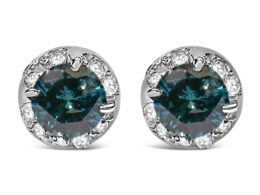 14K White Gold 1/2 cttw White and Treated Blue Round Diamond Earrings (I-J I2-I3)