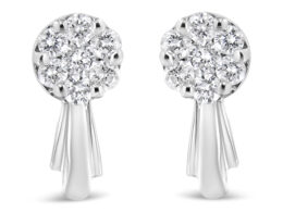 14K White Gold 3/4 Cttw Diamond Floral Cluster Drop and Dangle Stud Earrings (H-I Color, I1-I2 Clarity)
