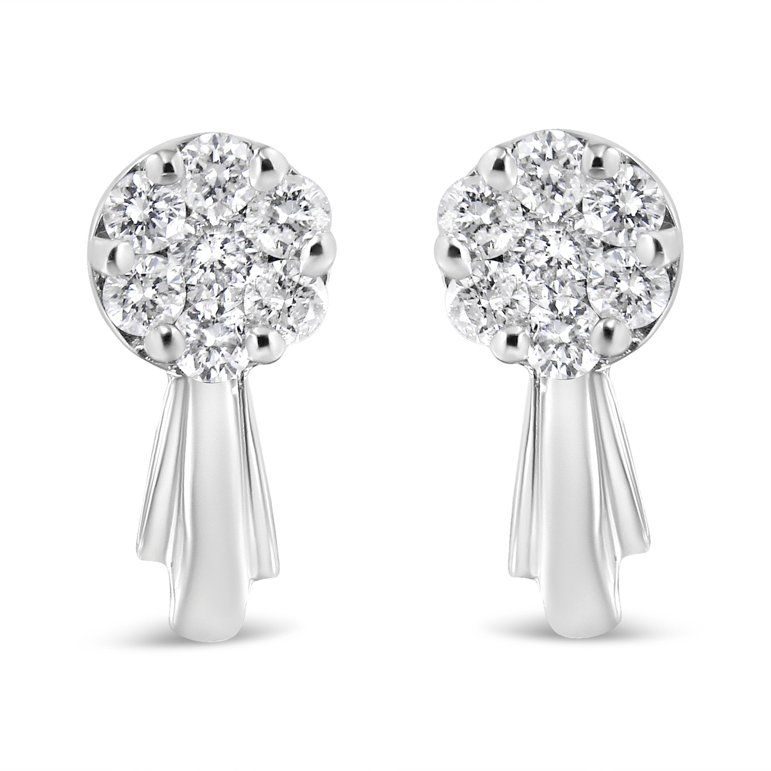 14K White Gold 3/4 Cttw Diamond Floral Cluster Drop and Dangle Stud Earrings (H-I Color, I1-I2 Clarity)