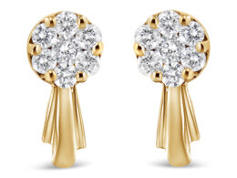 14K Yellow Gold 3/4 Cttw Diamond Floral Cluster Drop and Dangle Stud Earrings (H-I Color, I1-I2 Clarity)