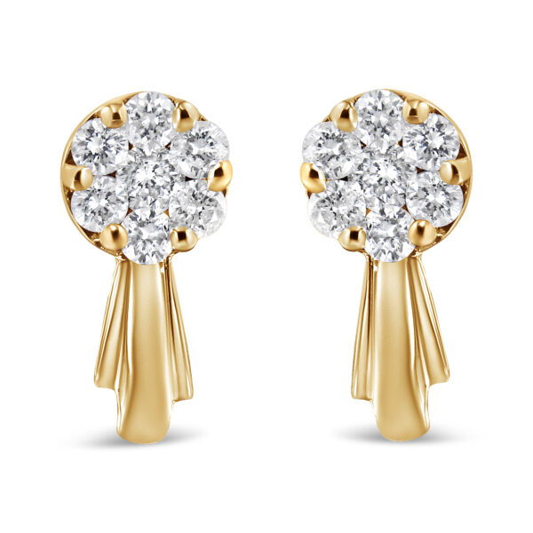 14K Yellow Gold 3/4 Cttw Diamond Floral Cluster Drop and Dangle Stud Earrings (H-I Color, I1-I2 Clarity)