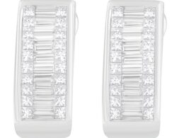 14K White Gold Princess and Baguette Cut Diamond Earrings (1.00 cttw, G-H Color, VS1-VS2 Clarity)