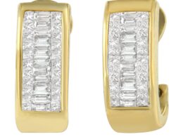 14K Yellow Gold 1 cttw Diamond Princess and Baguette Earrings (H-I, SI1-SI2)