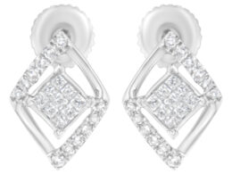 10K White Gold 1/3 cttw Princess-cut Diamond Double Triangle Composite Stud Earrings (H-I Color, SI1-SI2 Clarity)