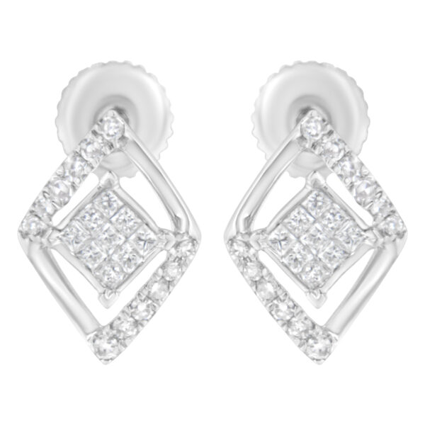10K White Gold 1/3 cttw Princess-cut Diamond Double Triangle Composite Stud Earrings (H-I Color, SI1-SI2 Clarity)