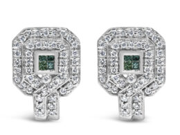 14K White Gold 1ct. TDW Round and Princess-cut Treated Blue Diamond Earrings (H-I,SI1-SI2)