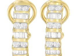 14K Yellow Gold Round and Baguette-cut Diamond Earrings (1 1/2 cttw, H-I Color, SI2-I1 Clarity)