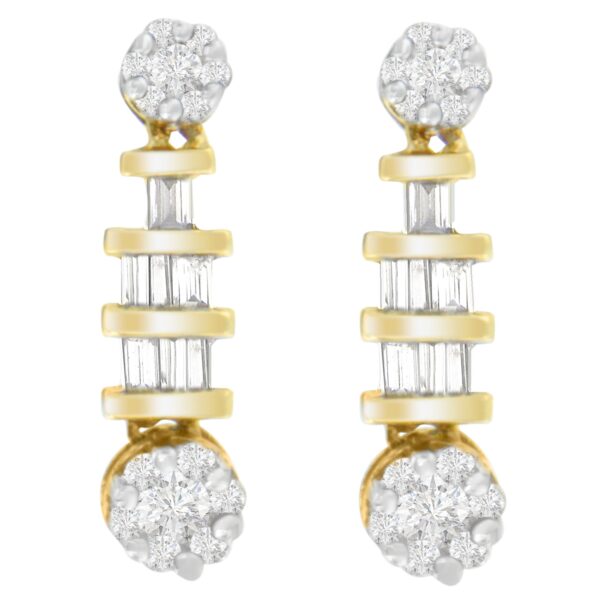 14K Yellow Gold 3/4ct. TDW Round and Baguette-cut Diamond Dangle Earrings (H-I Color, SI1-SI2 Clarity)