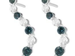 14K White Gold 1 cttw Round Cut Diamond Treated Blue Earrings (H-I, I1-I2)