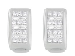 14K White Gold 1/2 cttw Princess and Baguette Cut Diamond Earrings (H-I, SI1-SI2)