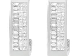 14K White Gold Baguette and Princess-cut Diamond Earrings (1 cttw, H-I Color, VS1-VS2 Clarity)