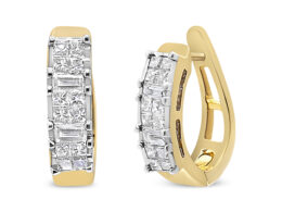 14K Yellow Gold 1/2 Cttw Princess & Baguette-Cut Diamond Invisible-Set U-Hoop Earrings (H-I Color, SI2-I1 Clarity)