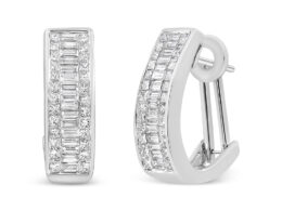 14k White Gold 1 7/8 Cttw Invisible and Channel Set Diamond Omega Huggy Hoop Earrings (G-H Color, SI1-SI2 Clarity)