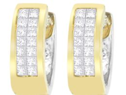 14K Two-Toned Gold Round and Princess Cut Diamond Earrings (H-I, SI1-SI2)