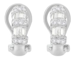 14K White Gold 1 cttw Round and Baguette Cut Diamond Earrings (H-I, SI2-I1)