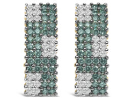 14K Yellow Gold 2 cttw White and Treated Blue Diamond Earrings (H-I, SI1-SI2)