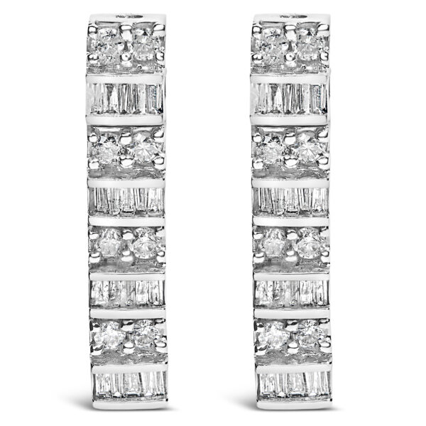 14K White Gold 1 1/3 cttw Round And Baguette Cut Diamond Earrings (H-I, SI2-I1)