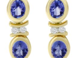 14K Yellow Gold Round Cut Diamond Tanzanite Earrings (1.60 cttw, I-J Color, I1-I2 Clarity)