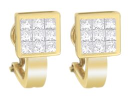 14K Yellow Gold 1 cttw Princess Cut Diamond Composite Earrings (G-H, SI2-I1)