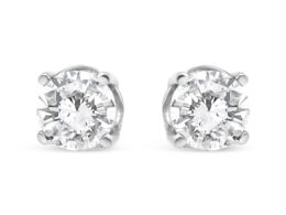 14K White Gold 3/4 Cttw Lab Grown Diamond 4-Prong Classic Stud Earrings (F-G Color, VS2-SI1 Clarity)