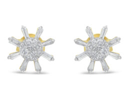 10k Yellow Gold Round and Baguette Diamond Stud Earring (0.50 cttw, H-I Color, I2-I3 Clarity)