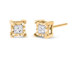 10K Yellow Gold Plated .925 Sterling Silver 1/3 Cttw Miracle Set Princess-cut Diamond Solitaire Stud Earrings (H-I Color, I2-I3 Clarity)