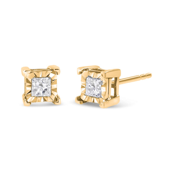 10K Yellow Gold Plated .925 Sterling Silver 1/3 Cttw Miracle Set Princess-cut Diamond Solitaire Stud Earrings (H-I Color, I2-I3 Clarity)