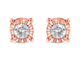 10K Rose Gold over .925 Sterling Silver 1/5 Cttw Round Near Colorless Diamond Miracle-Set Stud Earrings (J-K Color, I2-I3 Clarity)