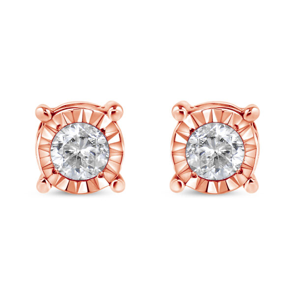 10K Rose Gold over .925 Sterling Silver 1/5 Cttw Round Near Colorless Diamond Miracle-Set Stud Earrings (J-K Color, I2-I3 Clarity)