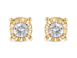 10K Yellow Gold over .925 Sterling Silver 1/5 Cttw Round Near Colorless Diamond Miracle-Set Stud Earrings (J-K Color, I2-I3 Clarity)