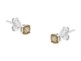 10K Yellow Gold over .925 Sterling Silver 1/10 Cttw Round Brilliant-Cut Champagne Diamond Miracle-Set Stud Earrings (Natural Color, I2-I3 Clarity)