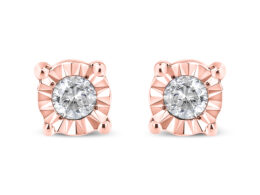 10K Rose Gold Plated .925 Sterling Silver 1/10 Cttw Round Brilliant-Cut Diamond Miracle-Set Stud Earrings (J-K Color, I3 Clarity)