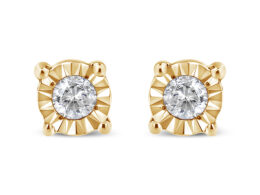 10K Yellow Gold Plated .925 Sterling Silver 1/10 Cttw Round Brilliant-Cut Diamond Miracle-Set Stud Earrings (J-K Color, I3 Clarity)